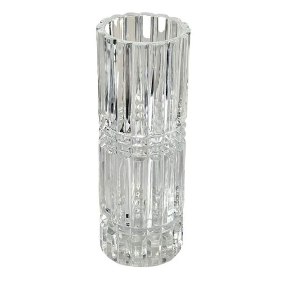 Heavy Stout Mid Century Modern Vintage Cut Crystal Rock Stud Vase - Picture 4 of 6
